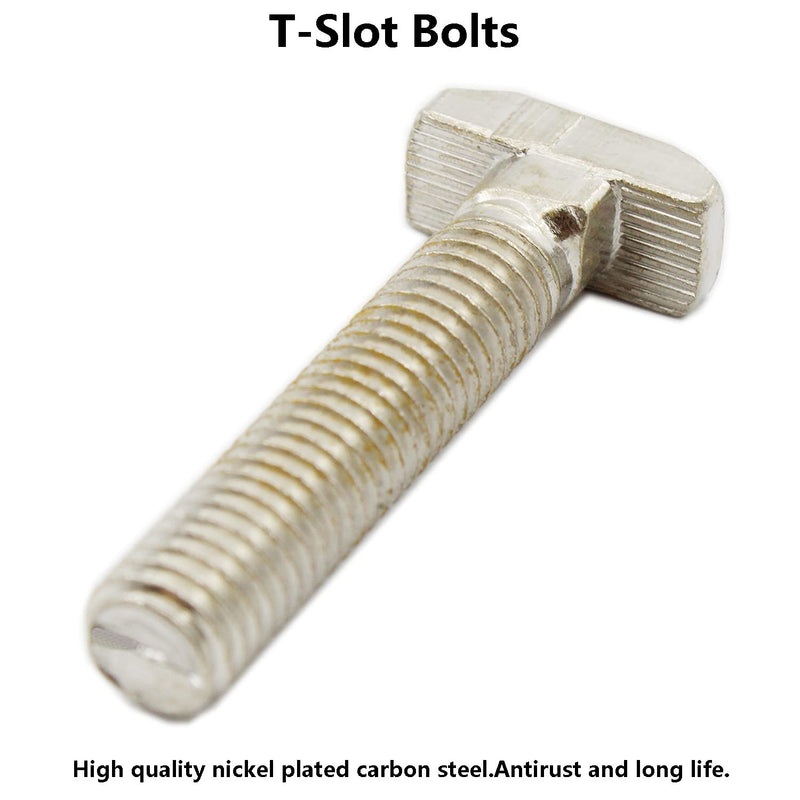 [Australia - AusPower] - 20 PCS M8 Thread T-Slot Drop-in Stud Sliding Screw Bolt, TTZEZE Heavy Duty Silver Tone Carbon Steel Nickel Plated Hammer Head Bolt T Shape Screws for European Standard 40 Series Aluminum Profile M8x40mm 