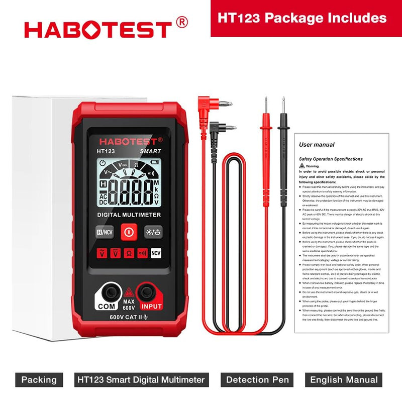 [Australia - AusPower] - HT123 Fully Intelligent Digital Display multimeter with LED Backlight, Non-Contact Voltage Detection, Automatic Gear Shifting 
