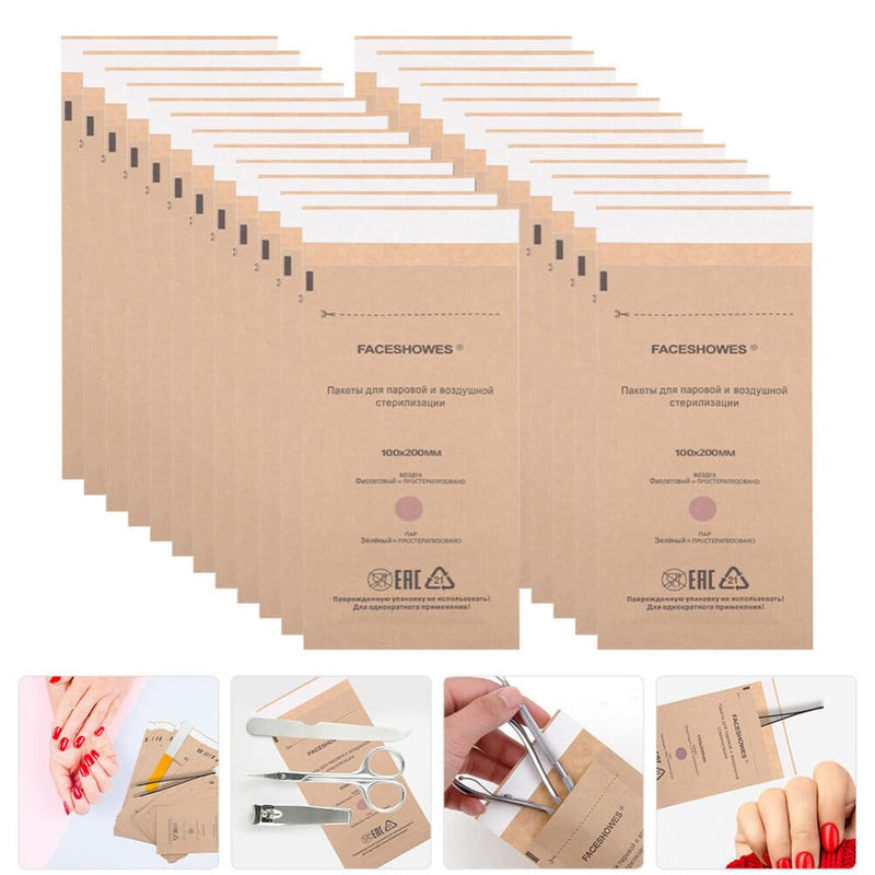 [Australia - AusPower] - GLEAVI Nail Art Bag: 50Pcs Disposable Self Sealing Cleaning Pouch Manicure Disinfection Kraft Paper Bags for Encapsulating Dental Tool Oral Cavity Beauty 