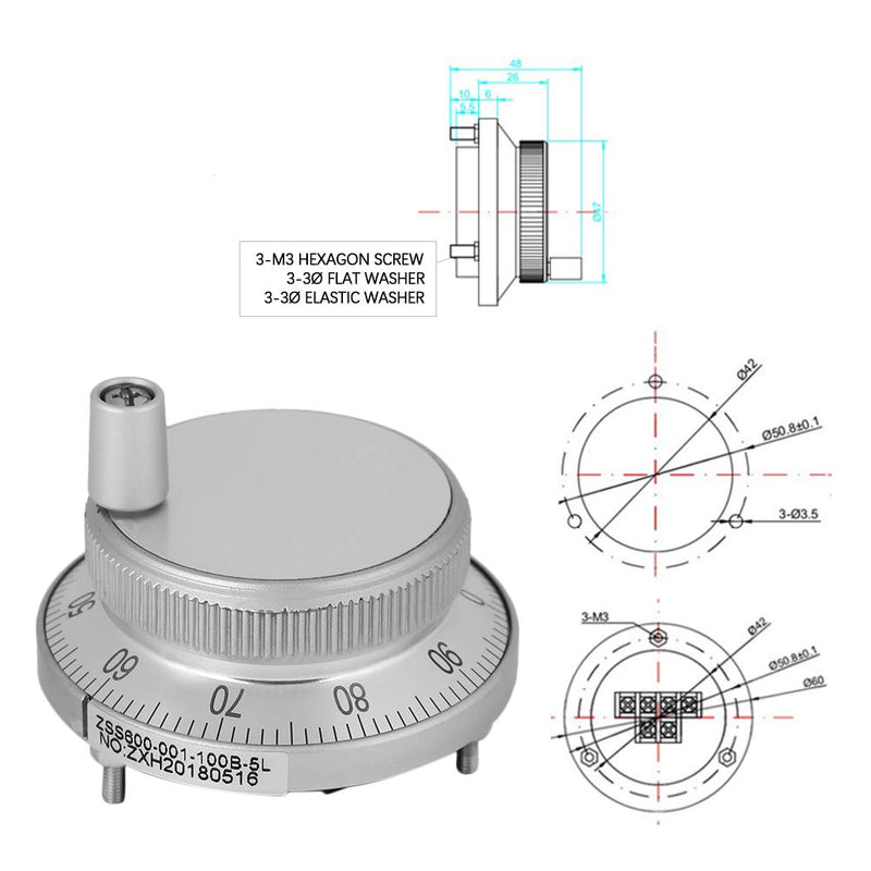 Jadeshay Electronic Handwheel Generator 5V 60MM Handwheel Encoder, CNC Rotate Encoder, Manual Pulse Generator, for CNC System (White)