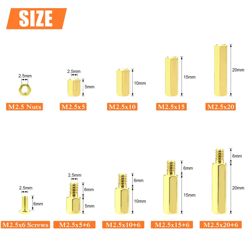 [Australia - AusPower] - 242 Pieces M2.5 Male Female Hex Brass Spacers Standoffs Screws Nuts Assortment Kit, Threaded Pillar for Printed Circuit Board Motherboard M2.5 Brass Standoff Set 