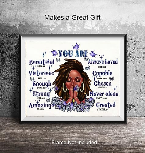 Black women Christian Wall Art - Purple Wall Decor - You Are - African Americans Art - Black Artwork - spiritual Religion Inspiration Gift - Bible Verse Print Motivation Poster - Black Girl Magic