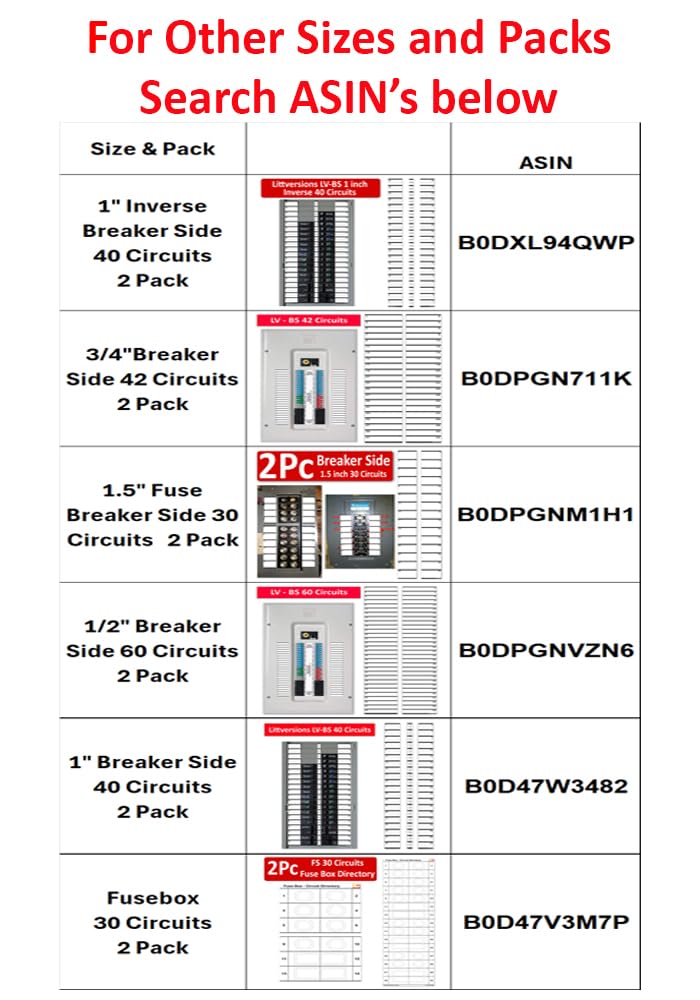 2 Pack 1" Breaker Side 40 Circuits Vinyl Fuse Box Circuit Breaker Panel Directory Labels Stickers Decals for All Electrical Panel/Load Centers Waterproof White 2 Pack