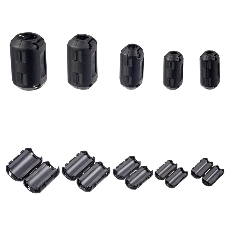 5 Values 28 Pieces Black Clip-on Ferrite Ring Core RFI EMI Noise Reducer Cable Clip for 3.5 mm 5 mm 7 mm 9 mm 13 mm Diameter Cable 28p