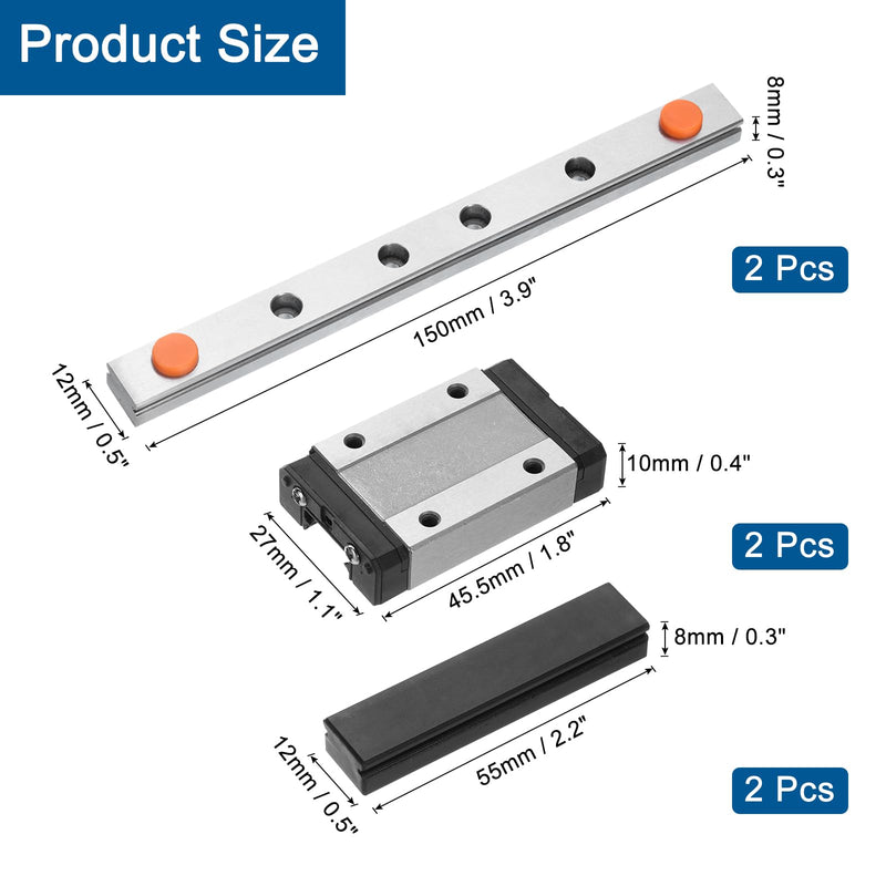 uxcell 2pcs MGN12 150mm Linear Guide Rail with 2pcs MGN12H Sliding Carriage Block Bearing Steel and 2pcs Plastic Mini MGN12 Linear Guide for DIY 3D Printers and CNC Machine, Black