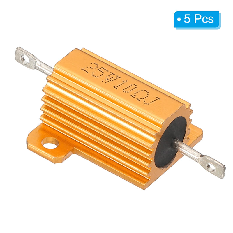 PATIKIL Pack of 5 25 W 10 Ohm 5% Tolerance Aluminum Housing Wire Wound Resistors Resistance Assortment Case with Screws Wire Wound Resistors Power for Machines Electronics DIY Golden 10 Ohm 25 W