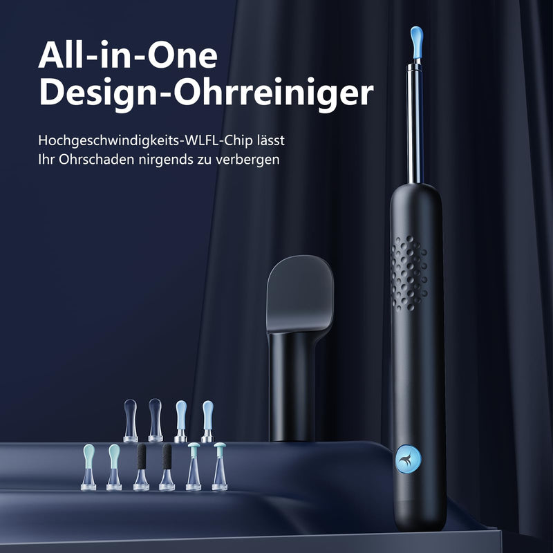 [Australia - AusPower] - Ear Wax Remover Otoscope, 1080P HD WiFi Ear Cleaner Camera, 3.5 mm Ear Camera with 6 LEDs, IP67 Waterproof Ear Mirror, 360° Wide Angle Otoscope Camera for Adults, Children, iOS, iPad, Android Black 
