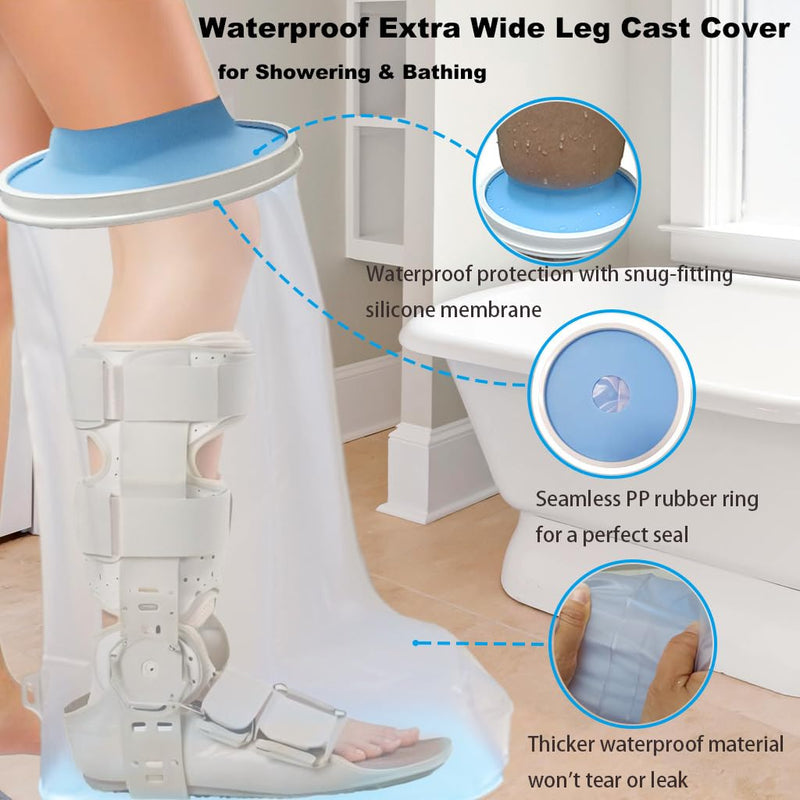 [Australia - AusPower] - Non-Slip Waterproof Extra Wide Leg Cast Cover for Shower - Protector for Surgery Wounds, Bandage, Large Cast, Knee Immobilizer/Brace, Walking Boots (30 in. Long) 