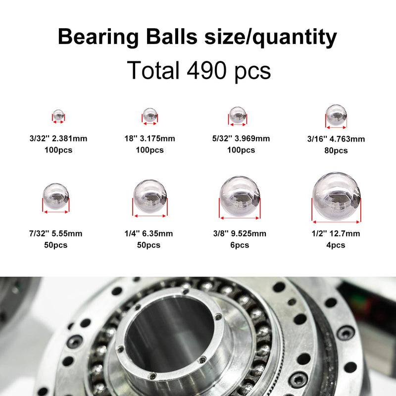 [Australia - AusPower] - weideer 490pcs 8 Sizes Bicycle Bearing Balls Metal Mixing Balls Assortment Kit 1/2" 3/8" 1/4" 7/32" 3/16" 5/32" 1/8" 3/32" Precision Steel Balls 
