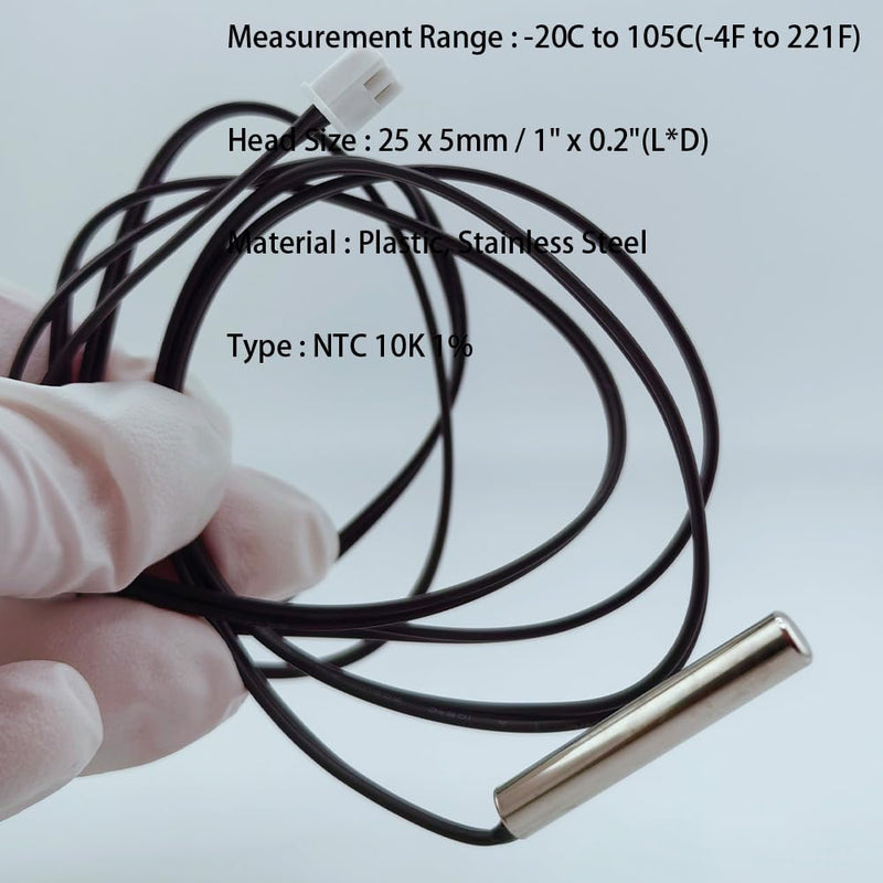 [Australia - AusPower] - 5Pcs 10K NTC Thermistor Probe 1 M, 3950 NTC 10K Thermistor Temperature Sensor Probe, Stainless Steel NTC 10K Temp Sensor Probe use for Water Dispenser/Refrigerators/Freezers,etc. 