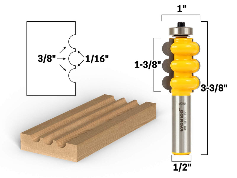 YONICO Furniture Molding and Trim Router Bits Set 2 Bit Triple Bead & Flute 1/2-Inch Shank 16260 2 Bit 3/8" Triple Bead & Flute - 1/2" Shank