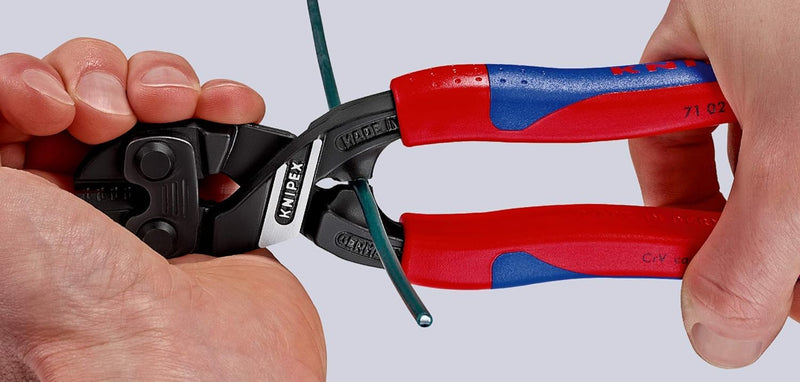 Knipex 71 02 200 Compact Bolt Cutters "CoBolt" 7,87" with soft handle Multi-component Grips, Blue/Red 200 mm straight head standard packaging
