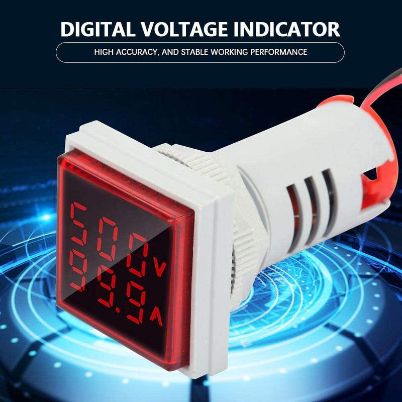 [Australia - AusPower] - LED Digital Voltage Tester Current Detector Square 22mm Dual Display Panel Voltmeter Ammeter AC 0-100A 60-500V Meter Indicator (Red) 