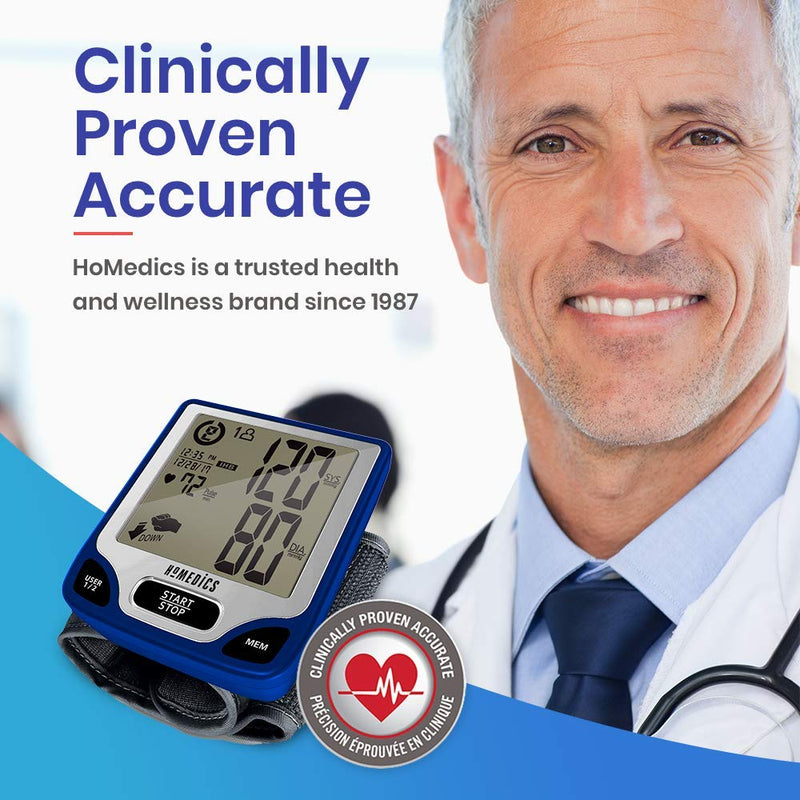 [Australia - AusPower] - Homedics Blood Pressure Monitor, Automated Wrist Blood Pressure Machine for Home use with Easy One-Touch Operations. Stores up to 120 Readings (60 Readings per 2 Users). Cuff and Storage Case Included 