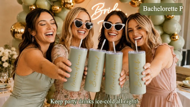 Bridesmaids Gifts Set of 5, Sage Green Skinny Tumbler 15 oz Sage_Bride+Maid+BridesmaidX3