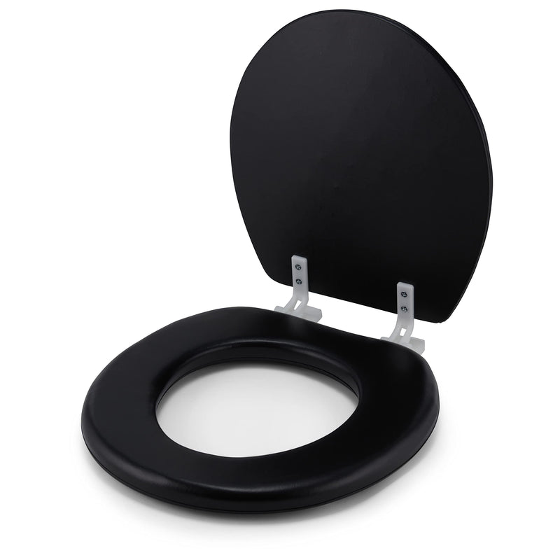 J&V Textiles Embroidered Soft Round Toilet Seat With Easy Clean & Change Hinge, Padded (Black) Black