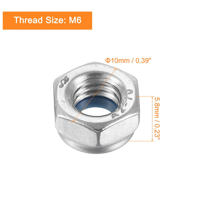[Australia - AusPower] - uxcell Left-hand Lock Nuts, M6x1mm 304 Stainless Steel Thread Hex Nylon Insert Lock Nut for Assembling and Fastening, Silver 10pcs 