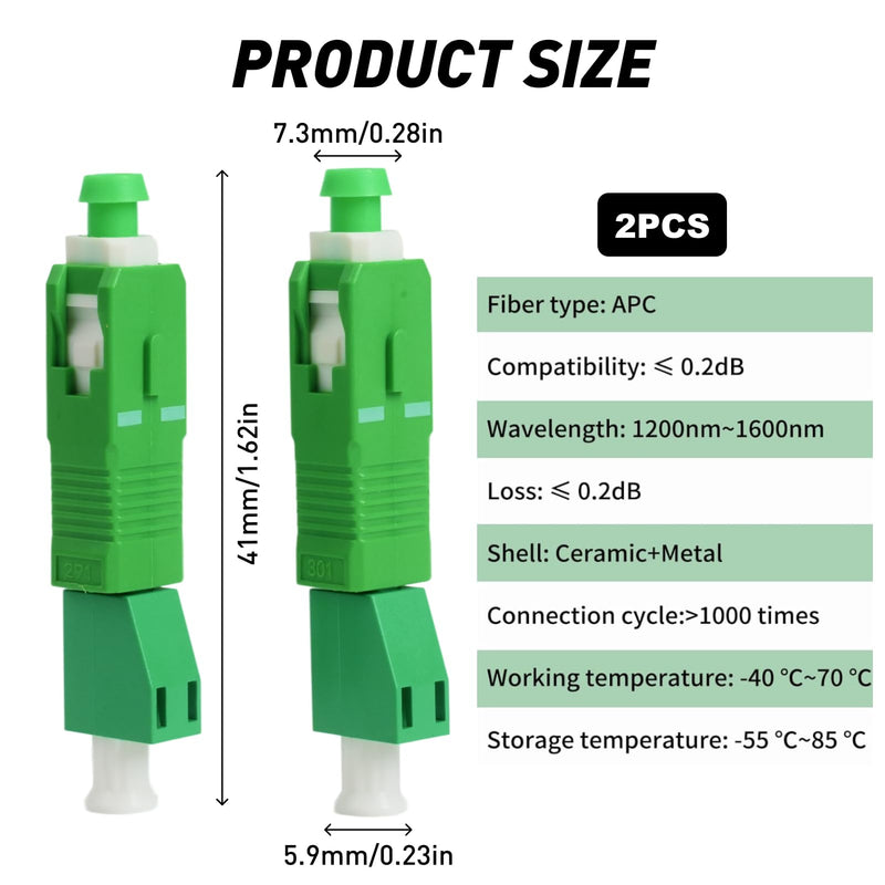 2 Stück LC/APC zu SC/APC Glasfaser Adapter Singlemode 9/125μm - Glasfaser Adapter LC-Buchse auf SC-Stecker, Glasfaserkabel, Verteilerrahmen, CATV, Geringe Einfügungsdämpfung, Effizient und Stabil