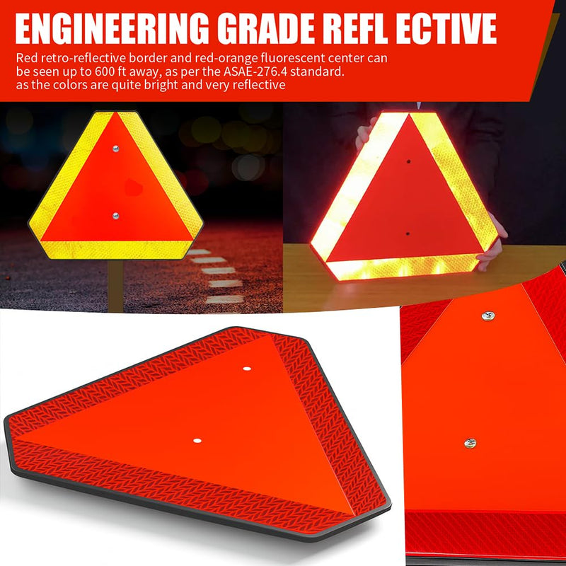 Slow Moving Vehicle Safety Sign,Slow Moving Vehicle Triangle Sign,Plastic 14"x16" Engineering Grade Reflective for Golf Cart (Plastic) Plastic