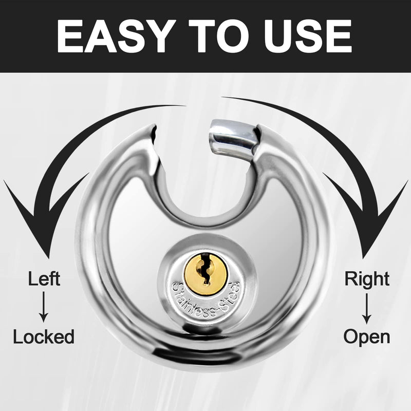 [Australia - AusPower] - Vervida® Keyed Padlock Stainless Steel Disc Lock with 3 Keys, 3/8 Inch Shackle 70mm, Heavy Duty Lock Outdoor Waterproof Storage Lock for Warehouse, Garage, Storage Locker, and Outdoors (1 Pack) 1 Pack 