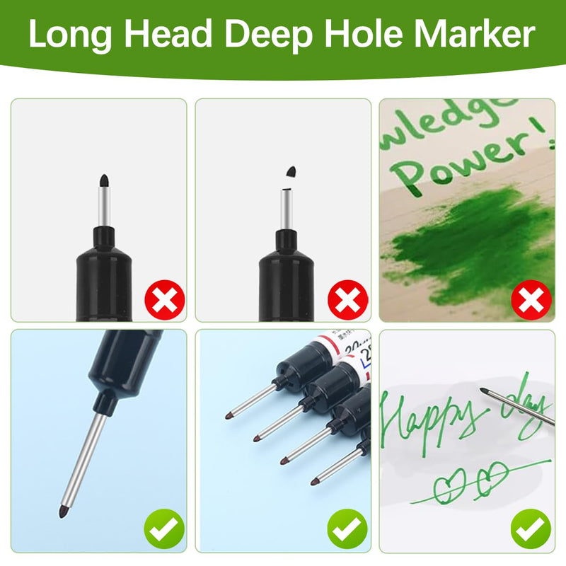 Long Head Deep Hole Marker Pens, 15PCS Long Nib Marker 20mm Quick Dry Waterproof Long Nose Markers for Carpenter Woodworking Construction Metal 15 Permanent marker