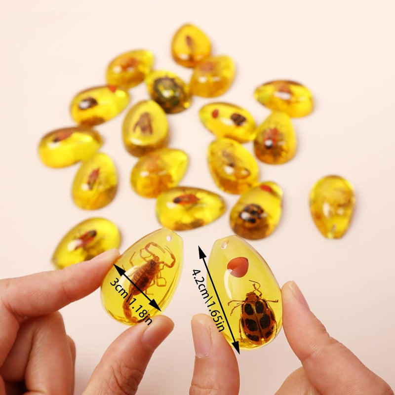 18 pcs Insect Amber Fossils, BOSOIRSOU Amber Fossil Pendants, Different Insect Specimen, Bug Preserved in Resin, Kids Educational Toy and Scientific Amber Collections - Random Patterns