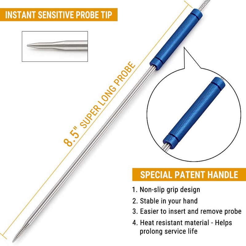 [Australia - AusPower] - ThermoPro Stainless Steel Probe Replacement Stainless Meat Probe for TP25, TP27 (Blue) Blue 