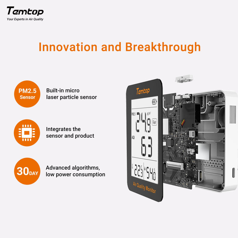 [Australia - AusPower] - Temtop Air Quality Monitor, Indoor Thermometer Portable AQI PM2.5, Temperature, Humidity Detector for Home, Office or School, Air Quality Tester, Battery Powered, Magnetic Suction 4 Modes/Basic Standby 1 