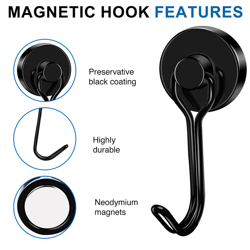 [Australia - AusPower] - LOVIMAG Magnetic Hooks for Cruise Cabins, 40lbs Cruise Magents with Epoxy Coating, Swivel Neodymium Magnets with Hooks for Refrigerator, Locker Accessories, Cruise Essentials, Home Must Haves-6 Pcs 6 Pack Black 