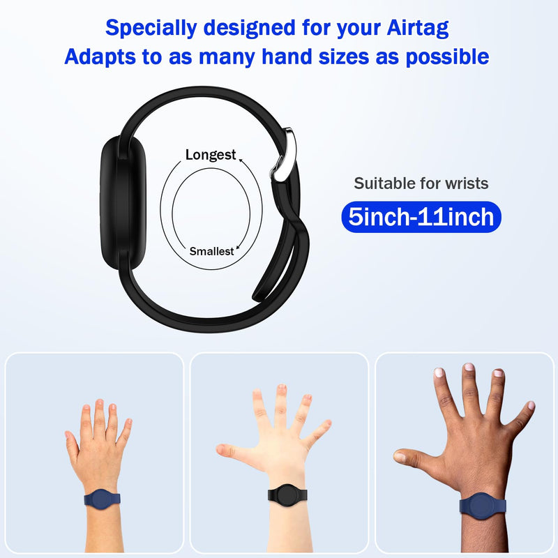 [Australia - AusPower] - R-fun Waterproof Air Tag Bracelets for Kids [2 Pack] Compatible with Apple Air Tag Finders with Soft Silicone,Anti Lost GPS Item Finders Case Cover for Kids,Night Blue/Black Night Blue/Black 