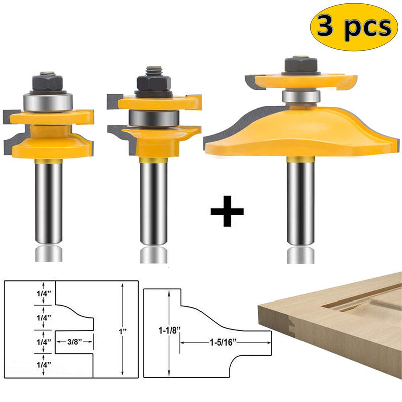 OLETBE Router Bit Set 1/2-Inch Shank, 3 PCS Round Over Raised Panel Ogee Cabinet Door Rail and Stile Router Bits, Woodworking Wood Cutter, Wood Carbide Groove Tongue Milling Tool(Orange) SQ-A