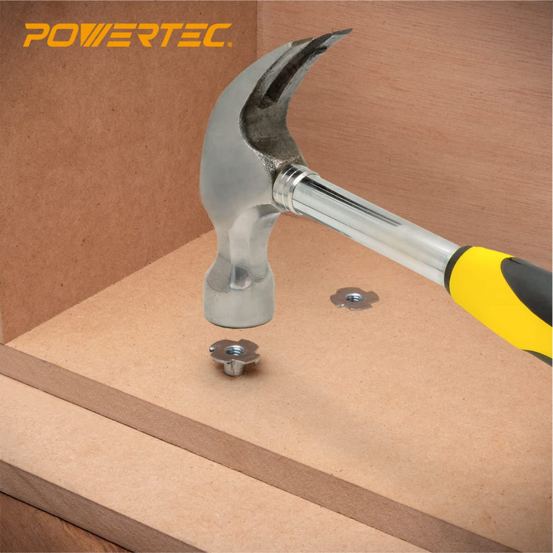 [Australia - AusPower] - POWERTEC 1/4-20 T Nuts, 50 Pcs | 4 Pronged Tee Nuts for Bolts and Stem Caster Wheels, Threaded Inserts for Wood Working, Rock Climbing Holds and Furniture, For Use with Hammer | 9/16" length (QTN1102) 9/16" 1/4"-20 