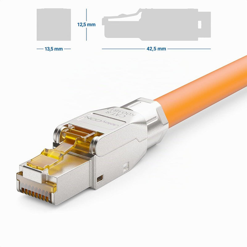 deleyCON CAT 8 Network Connector RJ45 Tool-free 40 Gbps Pack of 4 | Tool-free, shielded, for rigid installation cables, raw cables, RJ45 Ethernet LAN DSL patch cable Straight 4 pcs.