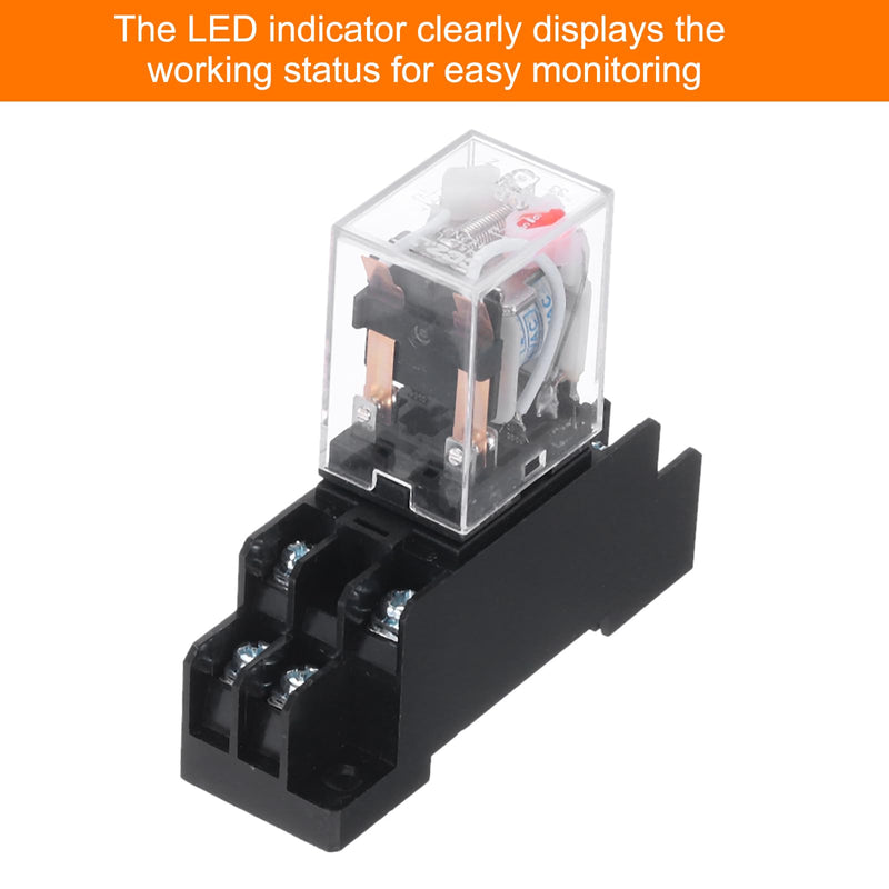 MECCANIXITY 6 Set AC24V Electromagnetic Power Relay 8-Pin AC/DC DPDT 2NO+2NC Relay Coil with Socket Base for Industrial, Home Appliances and DIN Rail System with LED Indicator