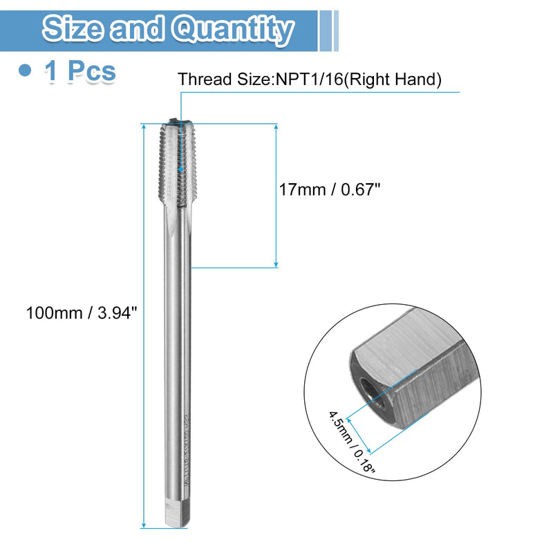 QUARKZMAN Straight Groove Screw Taps NPT 1/16-27 2B Thread HSS6542 Machine Thread Cutting Tools, 3.94 Inch Extra Long NPT 1/16-27 x 3.94"