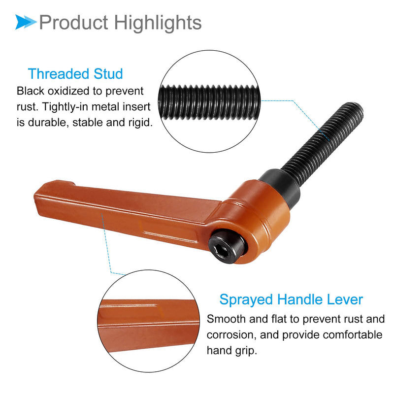 [Australia - AusPower] - Clamping Lever Handles, M8 X 40mm Male Thread, Adjustable Quick Release Locking Rotating Bolt Knobs Orange - (Applications: for Lathe Machinery), 2-Pieces 