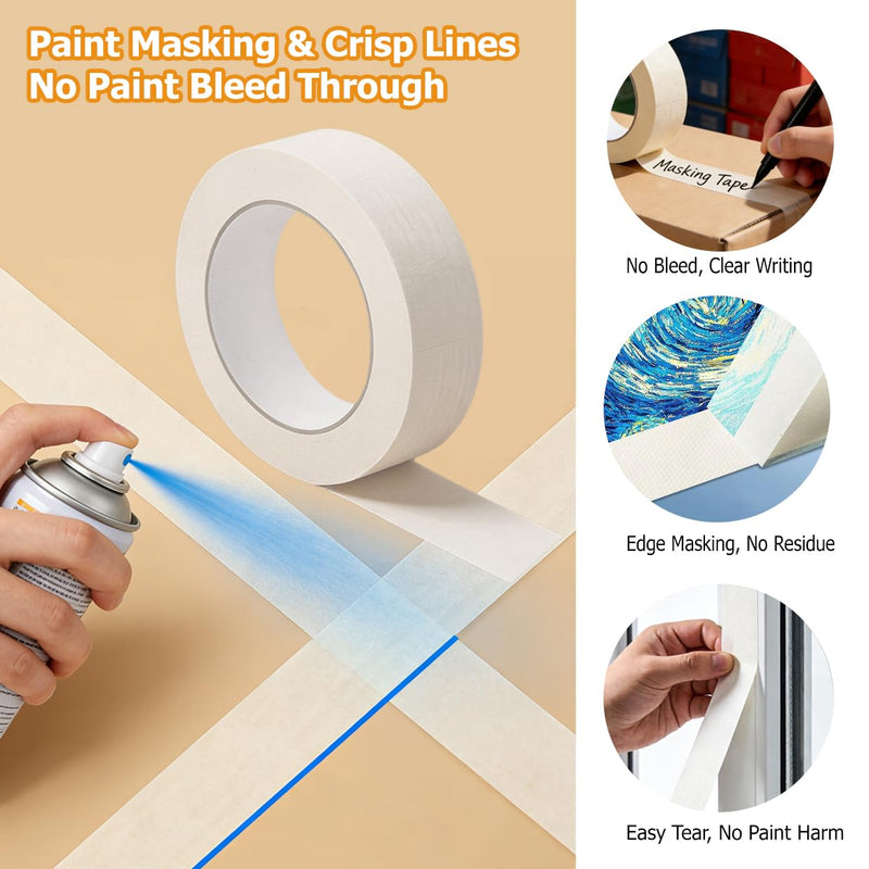 OurAura White Masking Tape, 0.75 Inch Wide x 55 Yards x 10 Rolls, Bulk Crepe Paper Painters Tape for Paint Work, Home Projects, Art Craft, School and Office (550 Yards Total) 0.75 Inch x 10 Rolls