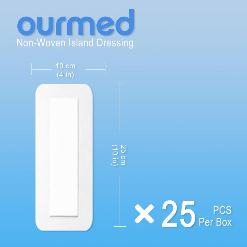 [Australia - AusPower] - Island Dressing Bordered Gauze 4"x 10", Pack of 25, Self-Adhesive Sterile Sensitive Dressing with Highly Absorbent, Latex& Rubber- Free, Protects Against Cuts and Scratches, HSA & FSA Eligible 4"x 10"(25 PCS) 