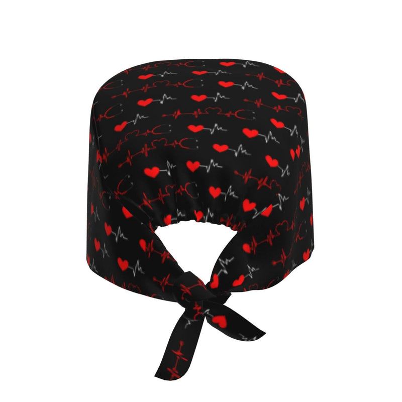 [Australia - AusPower] - Electrocardiogram Heart Bouffant Scrub Caps Nursing Working with Sweatband Adjustable Surgical Hats Stethoscope Heart 