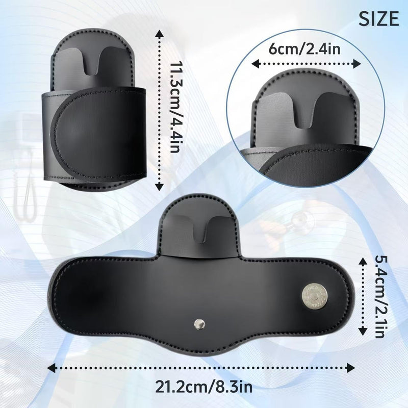 [Australia - AusPower] - Magnetic Stethoscope Holder Clips, Secure Hands-Free PU Leather Holster for Scrubs, Belts & Lab Coats - Portable Stethoscope Accessories for Nurses, Doctors, EMTs, Medical Students(Black) Black 