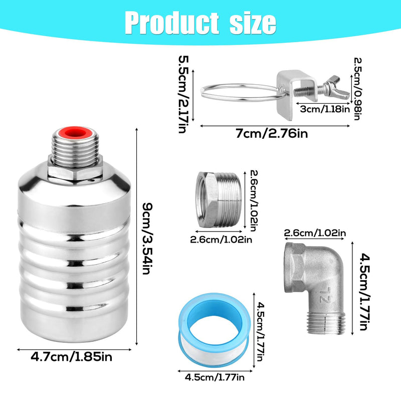 [Australia - AusPower] - 2pcs Water Float Valve, Stainless Steel Automatic Water Level Control Float Valve 1/2in and 3/4in Connection Types for Fish Tank Swimming Pool Livestock Trough 
