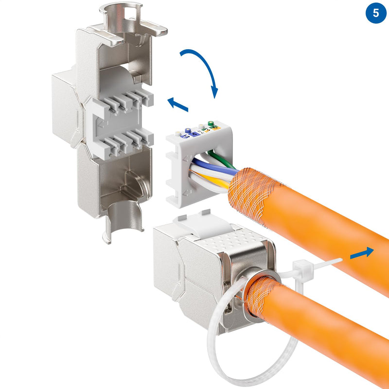 deleyCON CAT6a Keystone Jack Module 2-Port DIN Rail Adapter, Pack of 4 | Set with 2 x 2-port adapters, metal, STP shielding, RJ45 socket, 10 Gbit/s network, snap-in mounting, 35 mm DIN rail 4x Keystone + 2x Halter