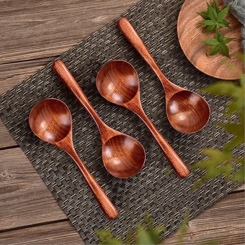 Wooden Spoon, 5PCS Wood Soup Spoons Wooden Spoons Japanese Style Ramen Noodle Soup Spoons Soup Ladle for Eating Asian Soup Spoon (Brown)