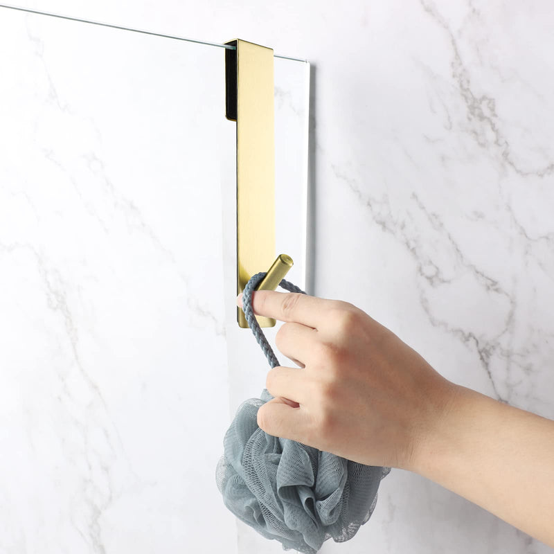 Simtive Extended Shower Door Hooks (7-Inch), Over Door Hooks for Bathroom Frameless Glass Shower Door, Towel Hooks, 3-Pack, Gold 7 In-3 Pack
