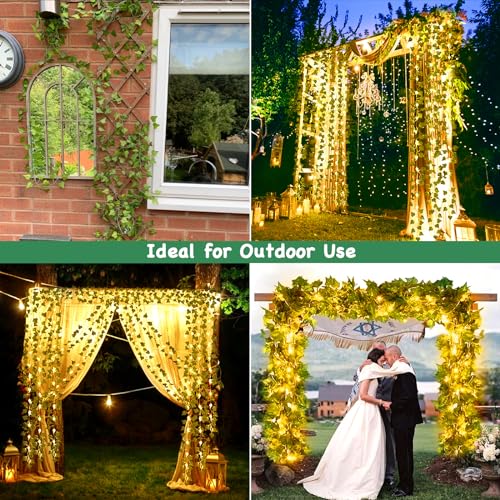Gcstnn Ivy Fairy Lights, 2M 20LEDs Fake Vines with Lights Battery Operated with 6h Timer, IP65 Waterproof Ivy Leaf Garland Artificial String Lights for Bedroom Wall Garden Decorations