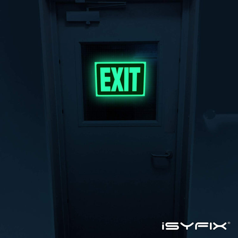 [Australia - AusPower] - iSYFIX Exit Glow in the Dark Sign Stickers Red – 2 Pack 10x7 Inch – Photoluminescent Vinyl, Laminated for UV, Weather & Fade Resistance, Indoor & Outdoor for Business, School, Office, Warehouse Photoluminescent Premium Quality Vinyl, UV Protected 