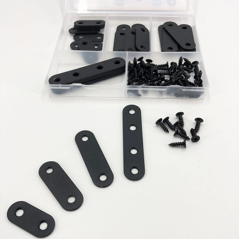 [Australia - AusPower] - 26 Sets Flat Plate Straight Bracket Flat Metal Brace Bracket, 36mm/46mm/56mm/76mm Metal Brackets Mending Repair Plate Brace Black,Kit 26 