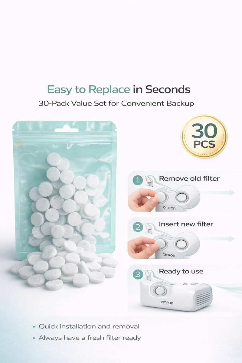[Australia - AusPower] - 30-Pack Disposable Replacement Filters Compatible with Omron Healthcare Filters 1/2" NE-C18 NE-C25 C30FL 9930 