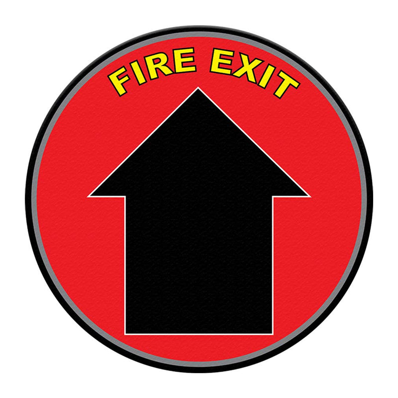 Fire Exit Floor Decals Red Anti-Slip Round Shape A Lifestyle Industrial Emergency Signs Stickers 17Inches Longer Side