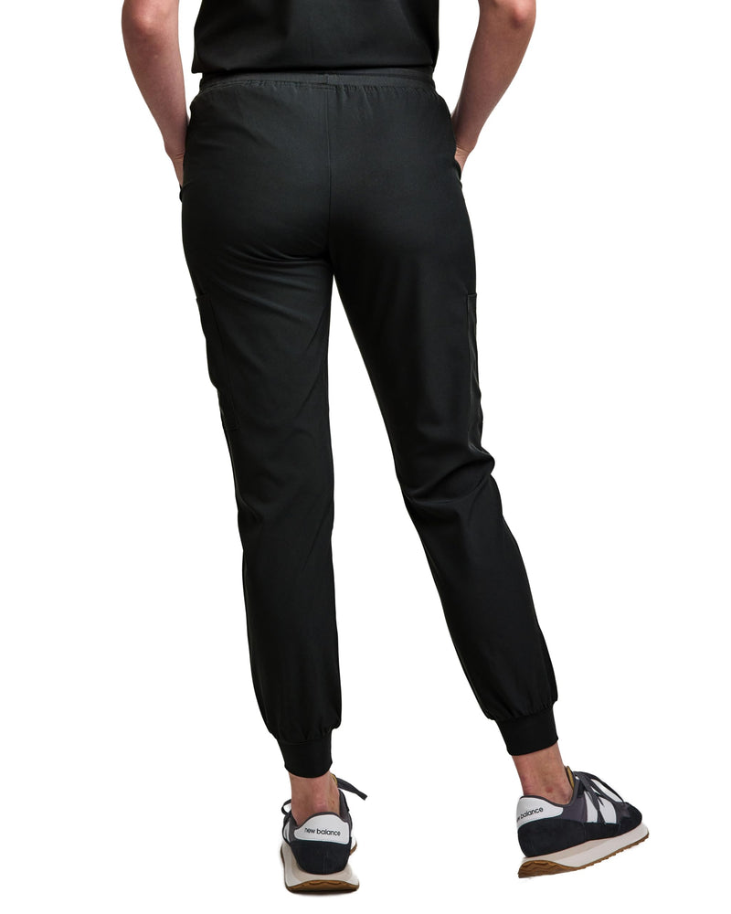 [Australia - AusPower] - Green Town Scrubs for Women Scrub Set - Jogger Pant and Tuck-in V-Neck Top, 5 Pockets, Yoga Waistband, Nursing Uniform Large Black 